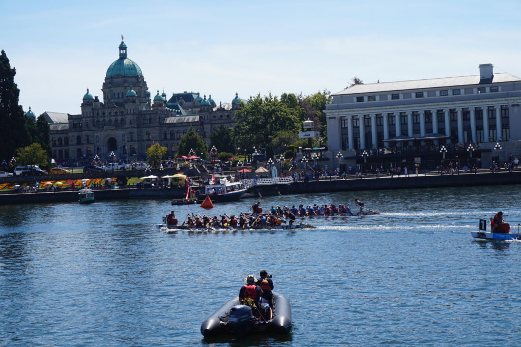 Dragon Boats passing the finishing line